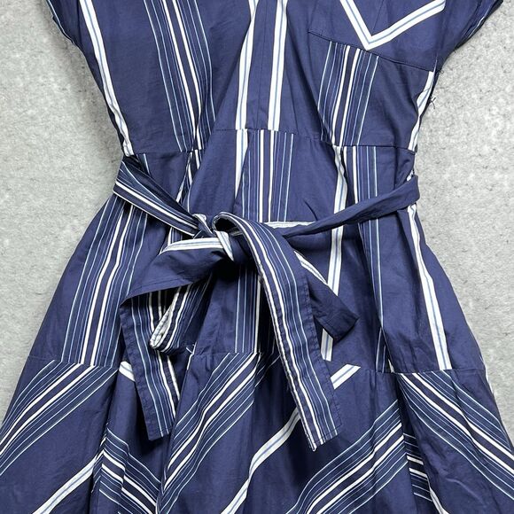 Zara Midi Limited Edition Dress Womens Size Small Navy Blue Striped Godet - Picture 6 of 10